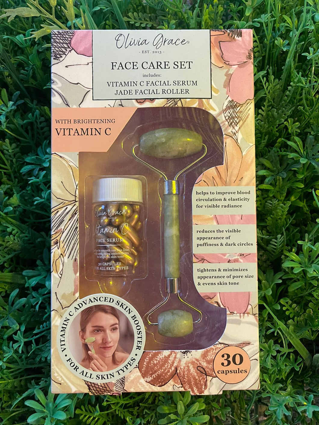 Set Cuidado Cara Vitamina C y Roller de Jade Olivia Grace